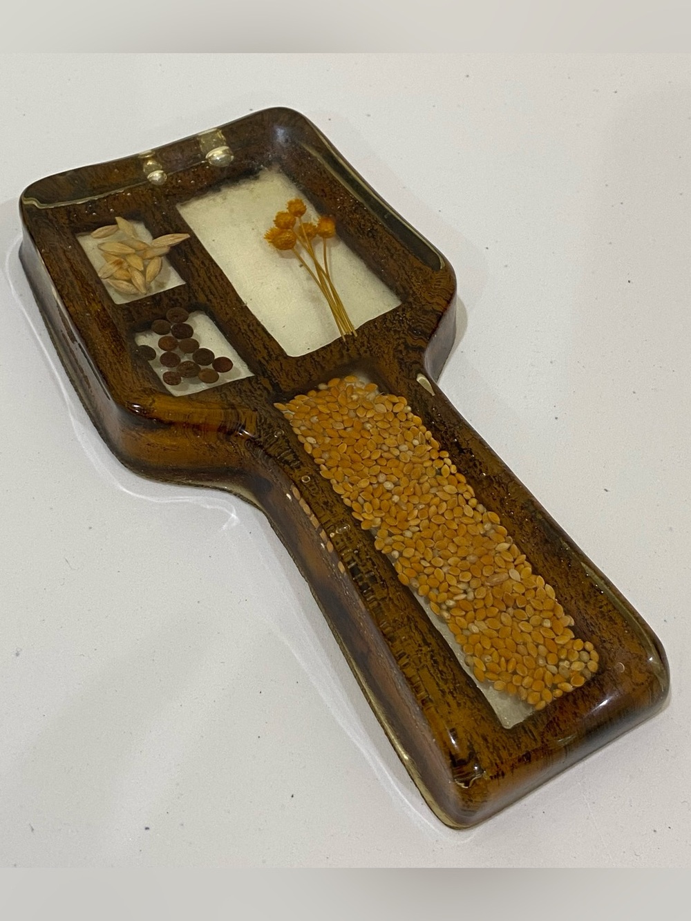 Vintage Lucite Flower Seeds Spoon Rest 70s Kitchen Cooking